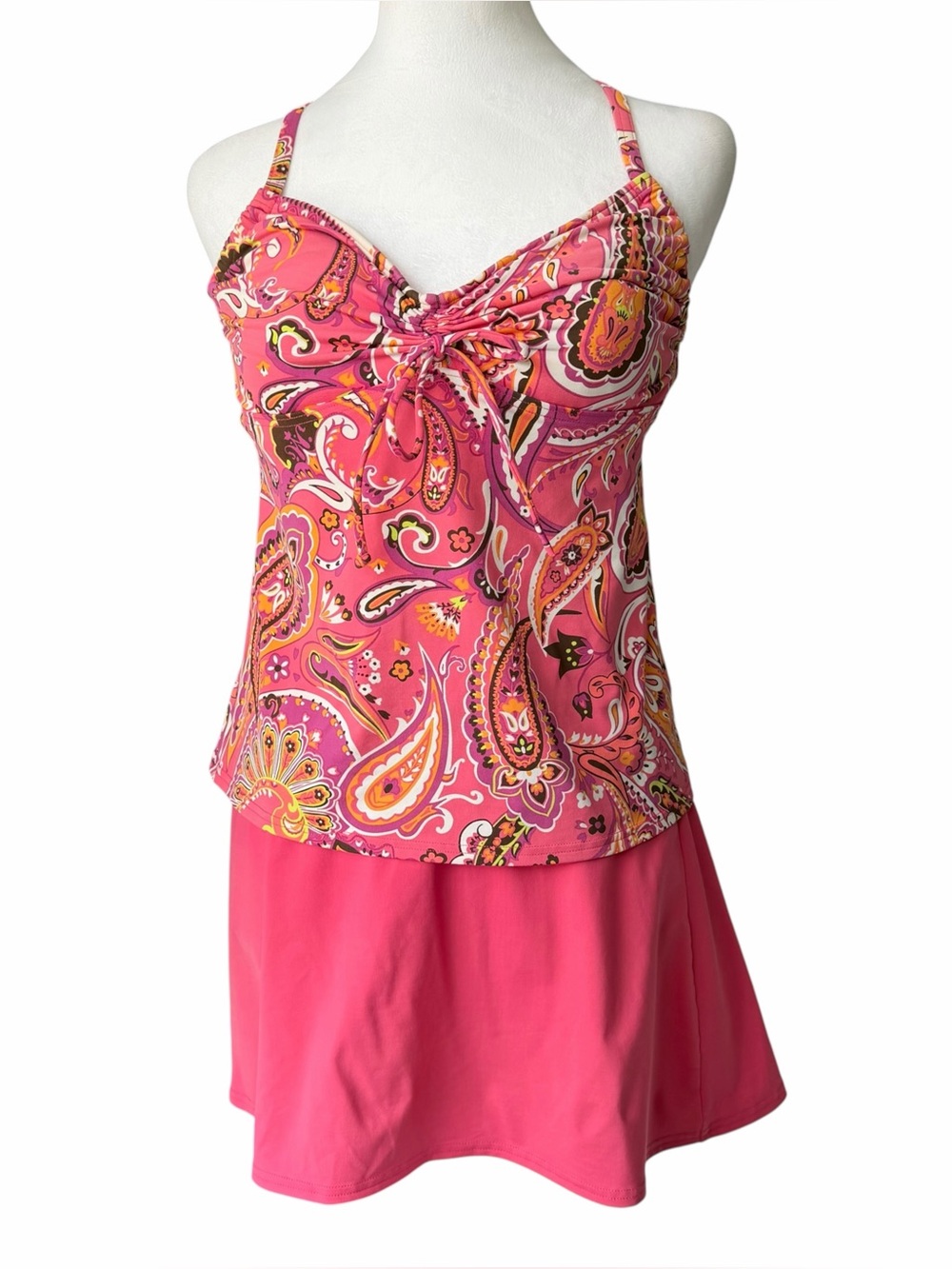 LANDS END Womens Size 6 SWIMSUIT Floral Top Skirt Tankini 2 Piece Pink Coral